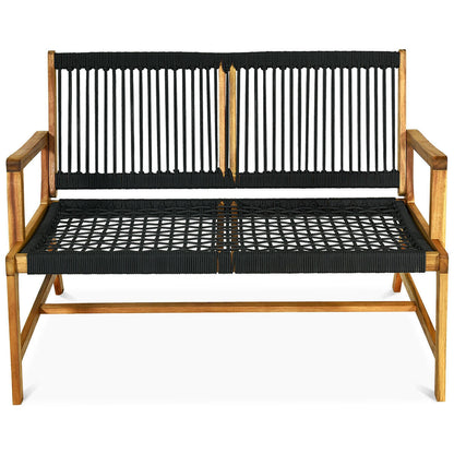 2-Person Acacia Wood Yard Bench for Balcony and Patio - Black