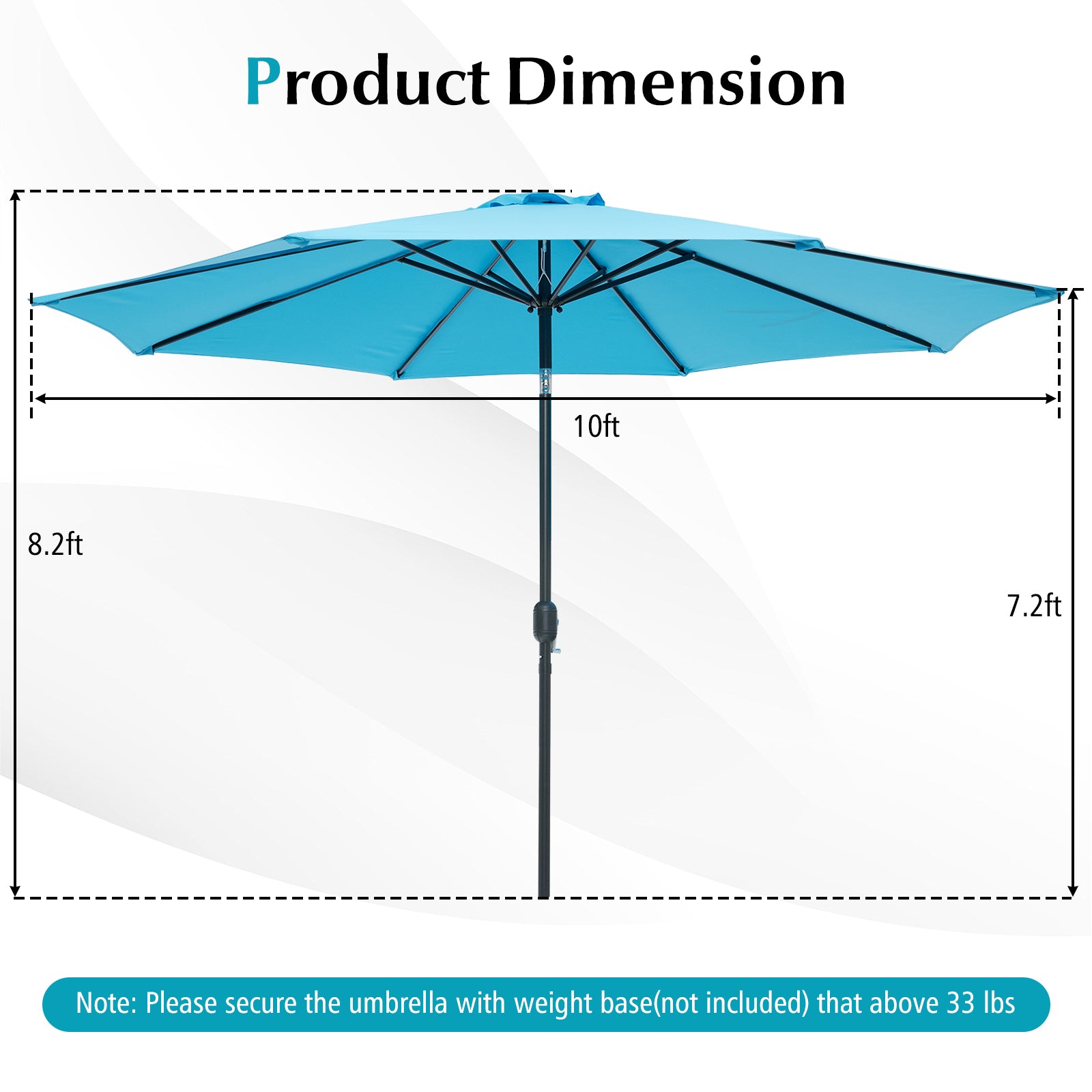 10 Ft Outdoor Patio Umbrella with Tilt and Crank - 7 Colors