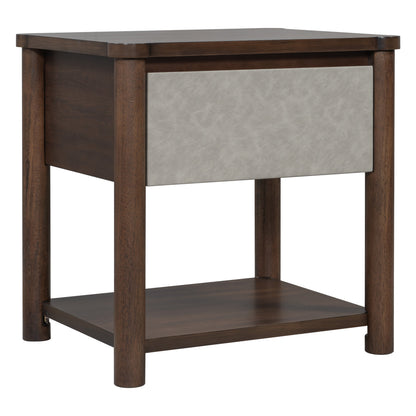 Modern Queen Bed Frame Set with 2 Nightstands - Gray/Walnut