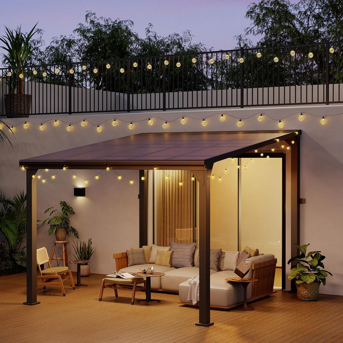 Hardtop Lean-to Pergola with Polycarbonate Roof for Patio or Deck