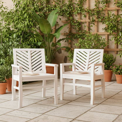 Set of 2 White Wash Acacia Wood Outdoor Chairs