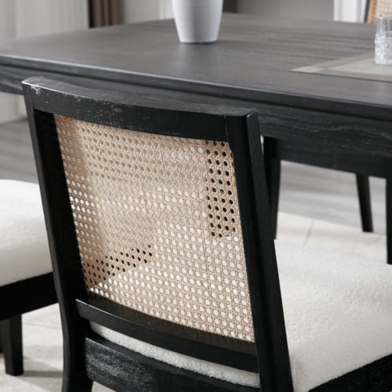 Black Rattan Sherpa Upholstered Dining Chairs - 4 pc Set