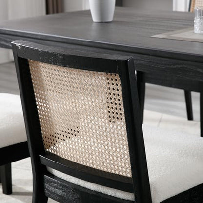 Black Rattan Sherpa Upholstered Dining Chairs - 4 pc Set