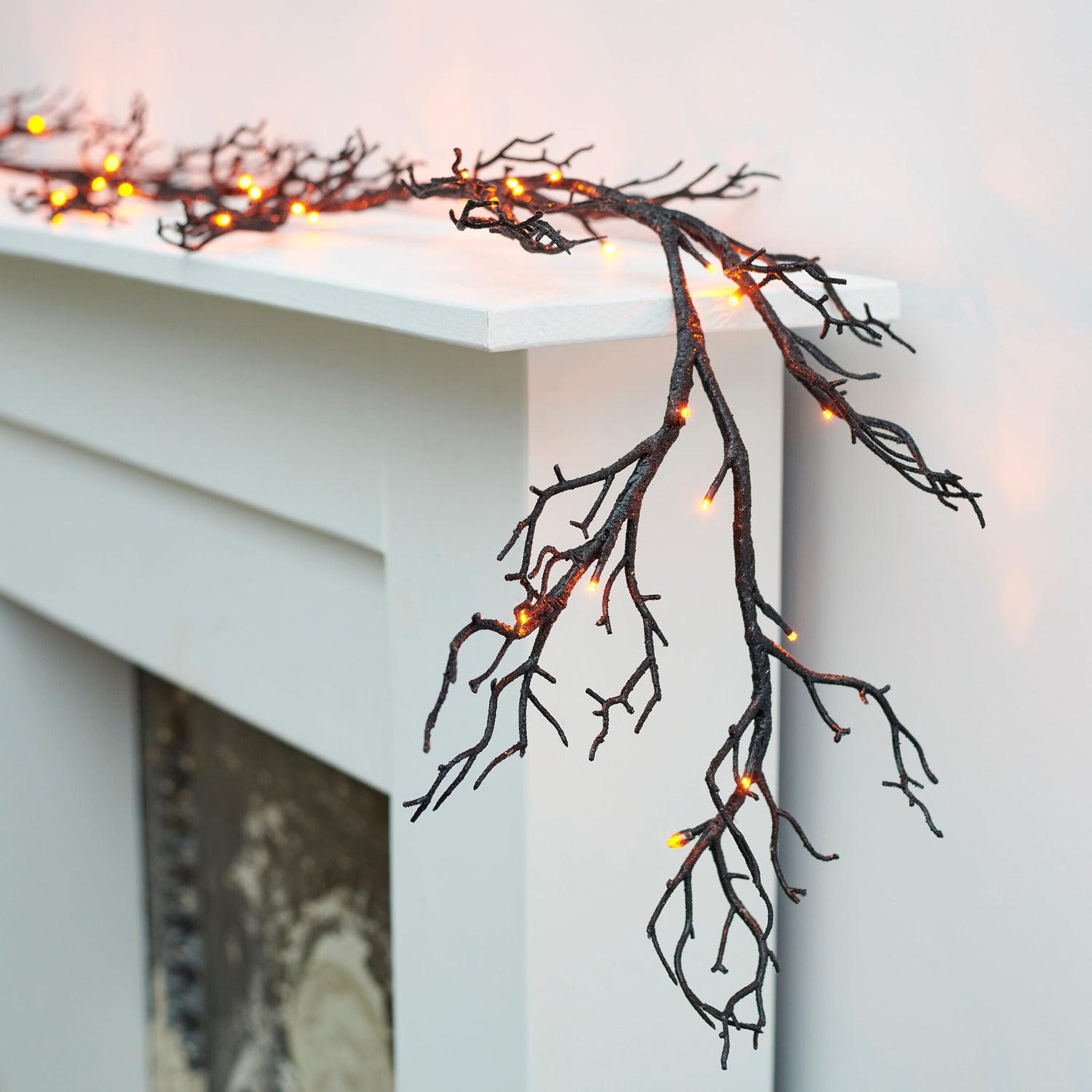 Pre-lit Spooky Black Glitter Garland
