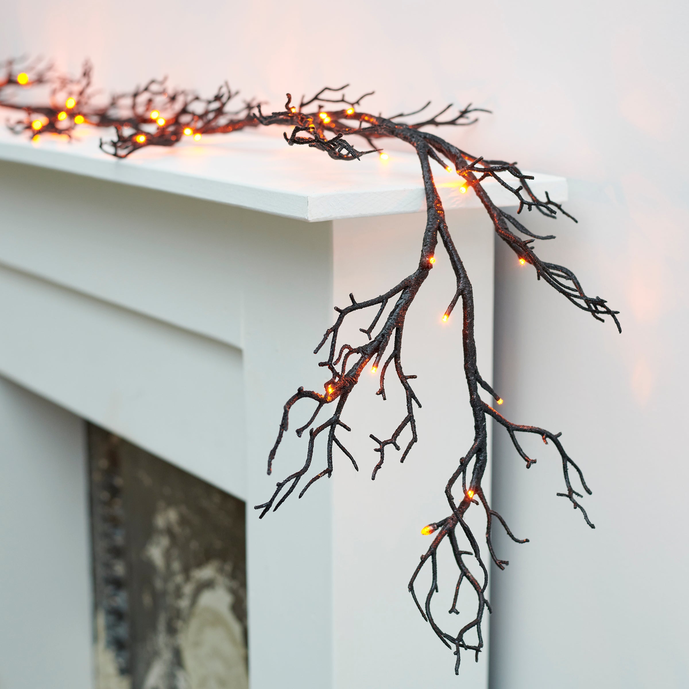 Pre-lit Spooky Black Glitter Garland
