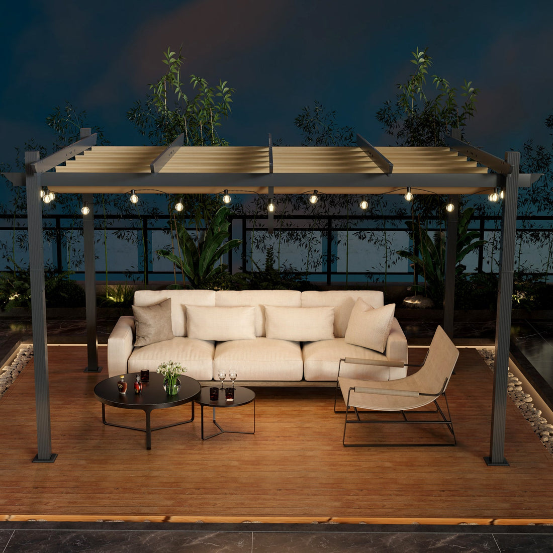 10 x 13 Ft Outdoor Aluminum Retractable Pergola Canopy Shelter - Beige or Gray
