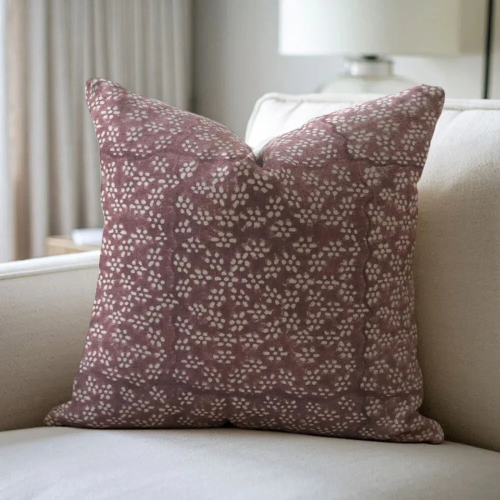 Ola Vrishti Handmade Brown Floral Block Print Pillow Cover