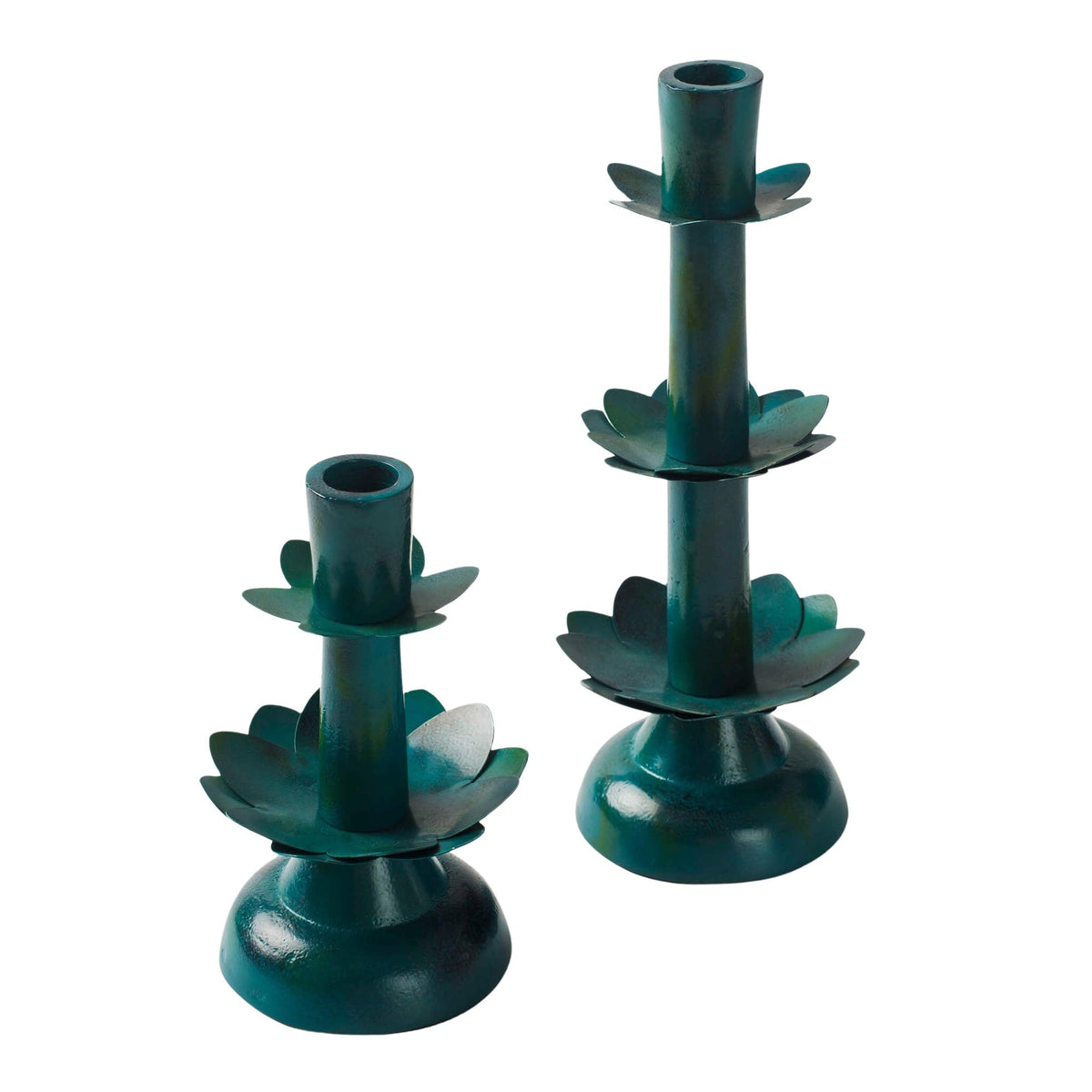 Green Lotus Bloom Tapered Candleholders
