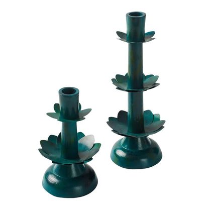 Green Lotus Bloom Tapered Candleholders