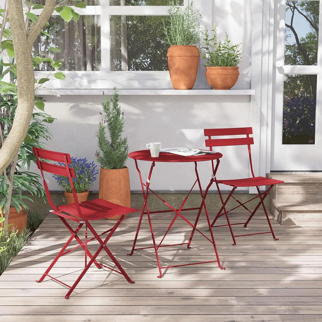 3-Piece Folding Outdoor Bistro Set in Red