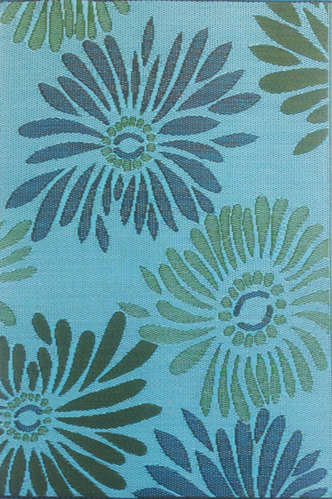 Daisy Aqua &amp; Green Reversible Outdoor Mat