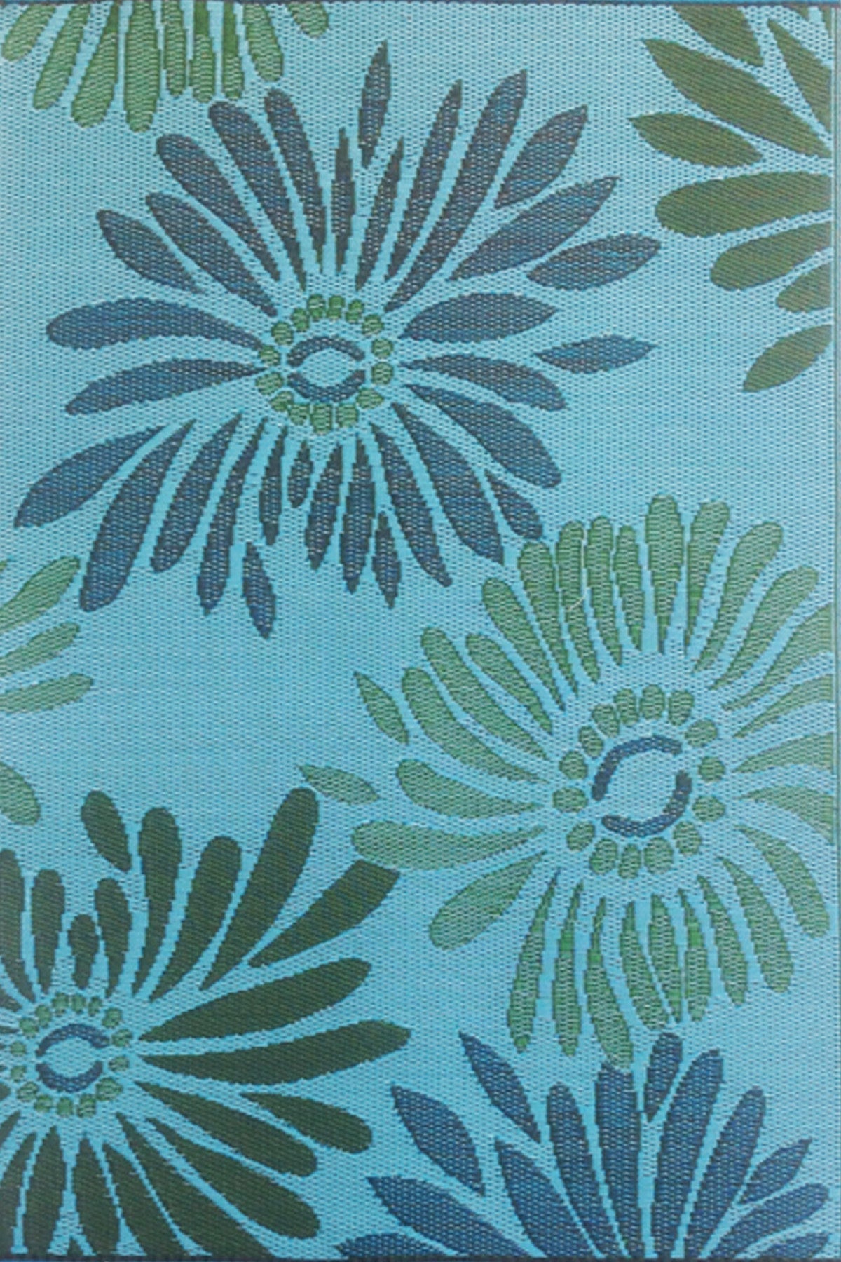 Daisy Aqua &amp; Green Reversible Outdoor Mat