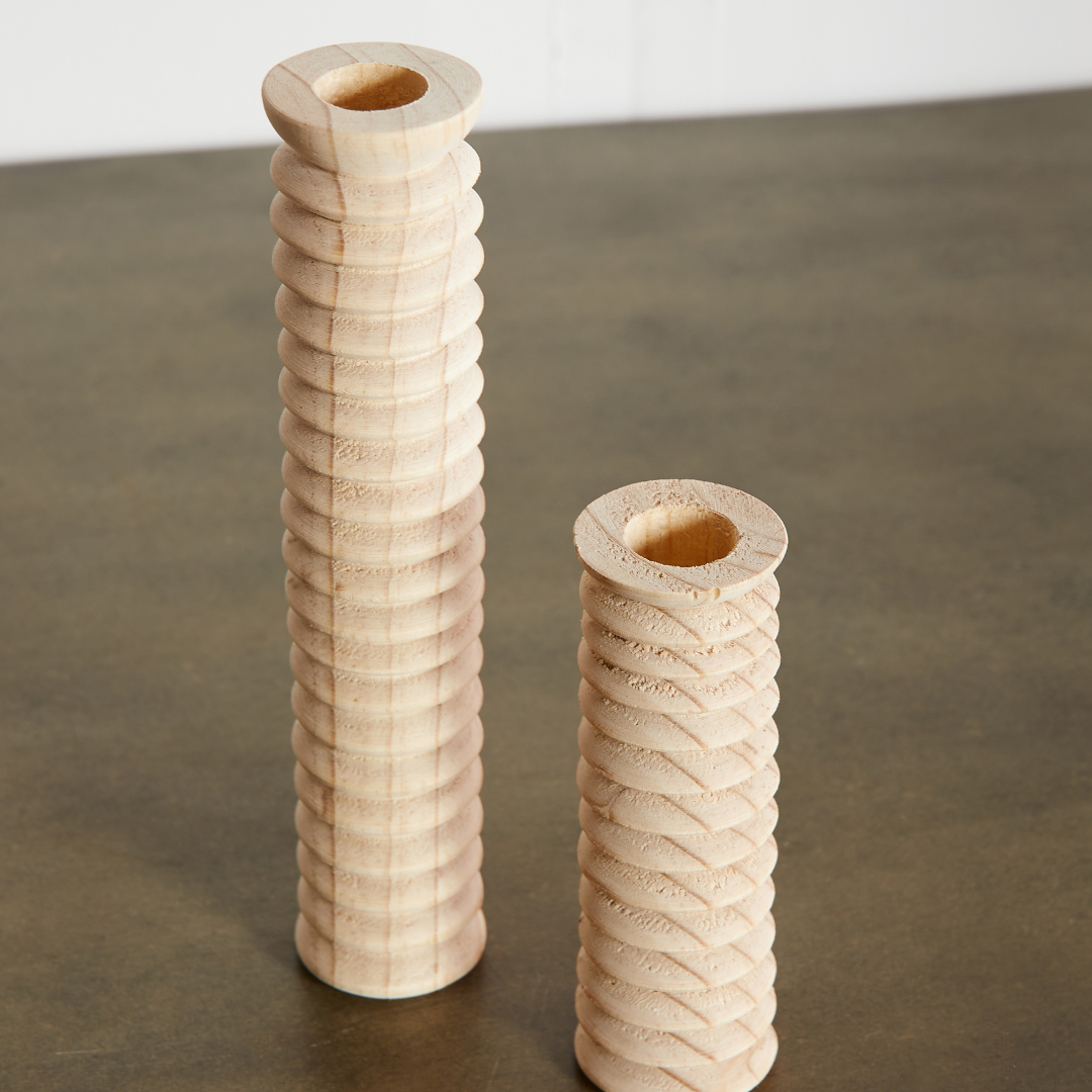 Spiral Pine Modern Wood Candle Candlestick Holder