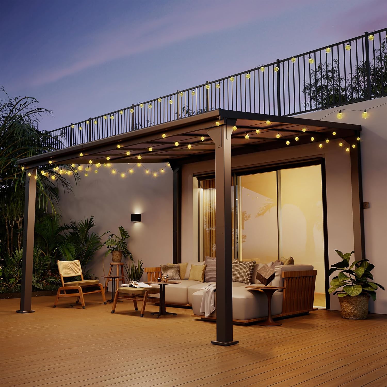 Hardtop Lean-to Pergola with Polycarbonate Roof for Patio or Deck