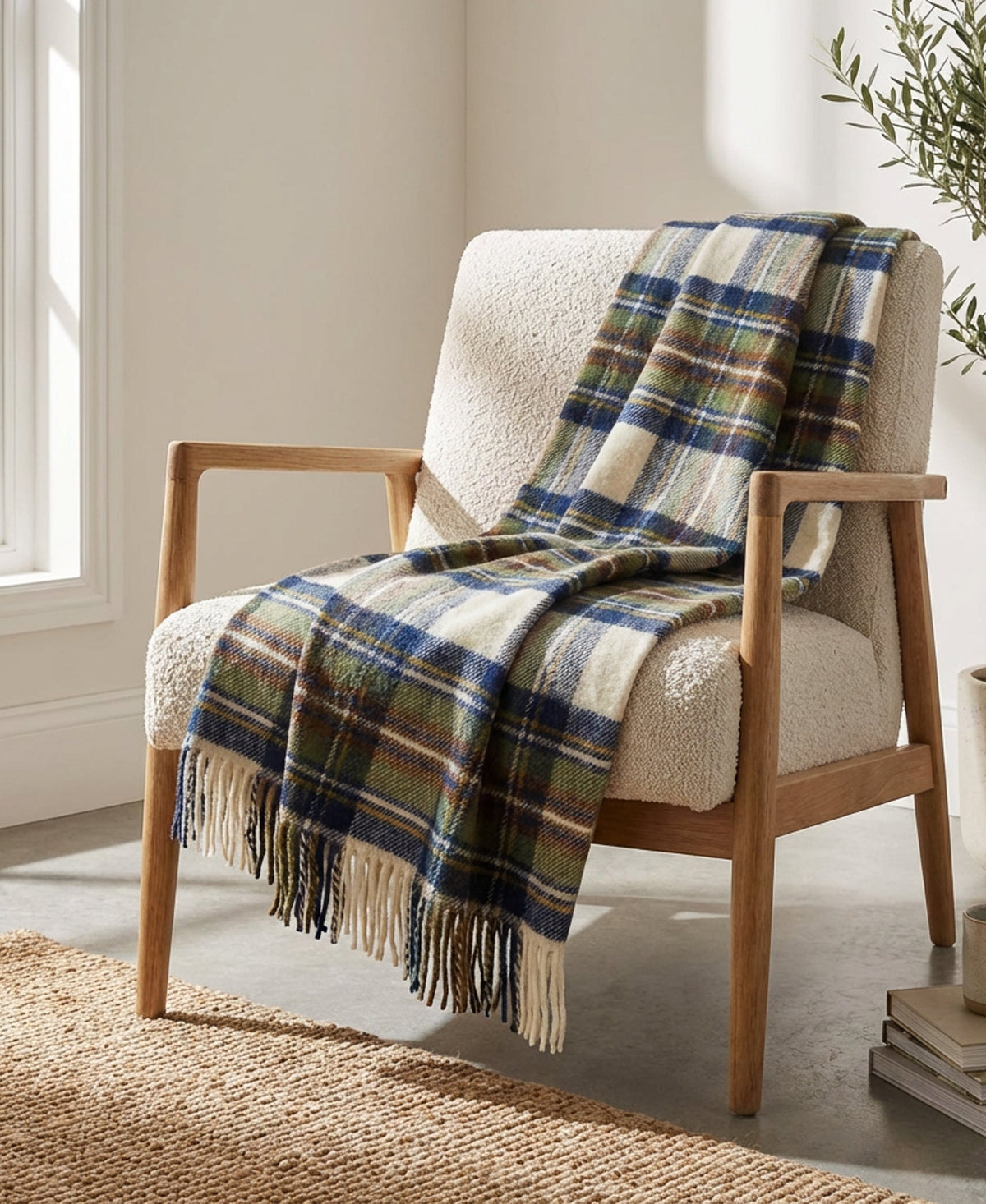 Highland Tweeds Fluffy Throw - Muted Blue Dress Stewart