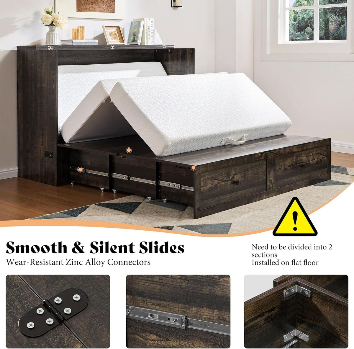 Black Oak Murphy Bed Cabinet With USB - Queen Size