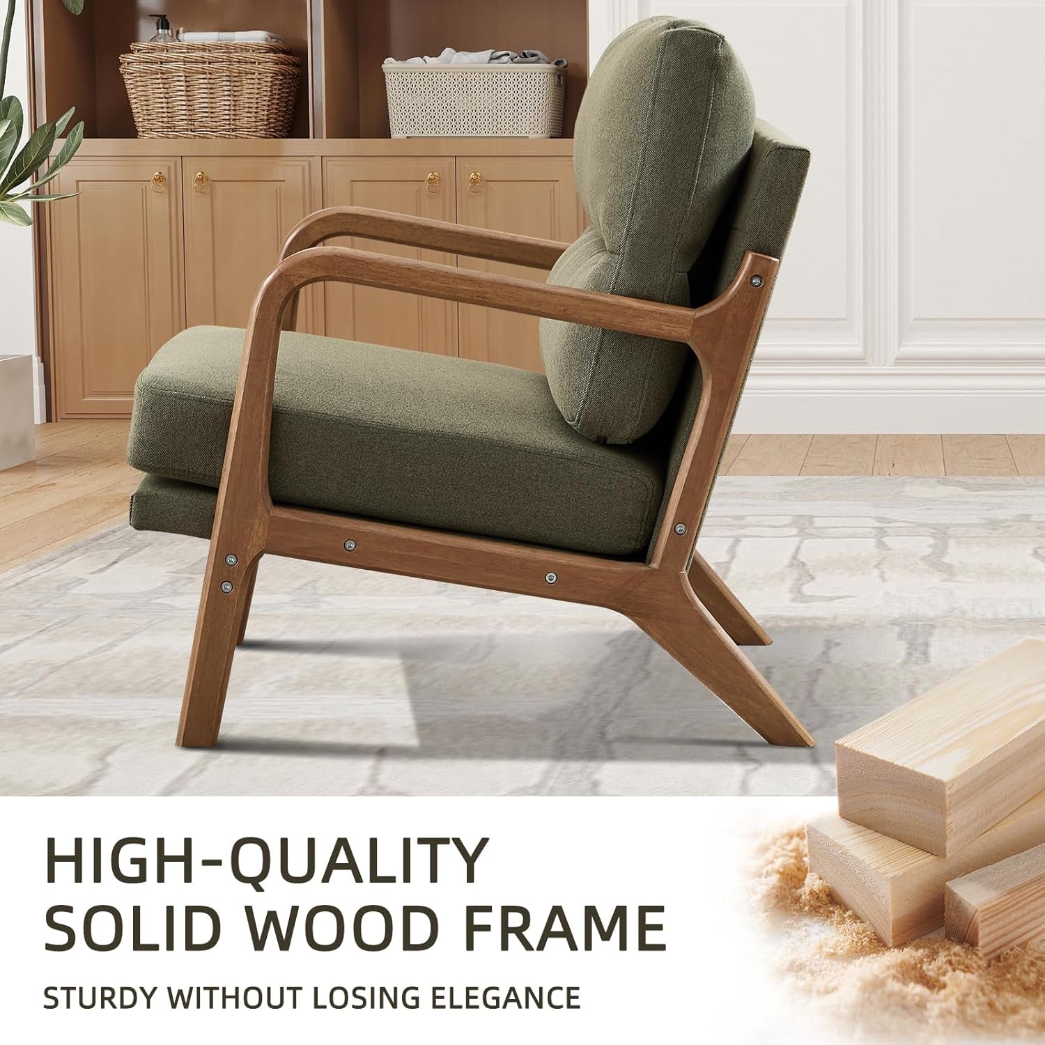 Mid Century Emerald Linen Accent Chair