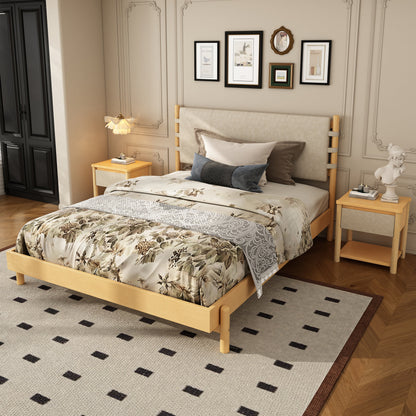 Modern Queen Bed Frame Set with 2 Nightstands - Beige Wood