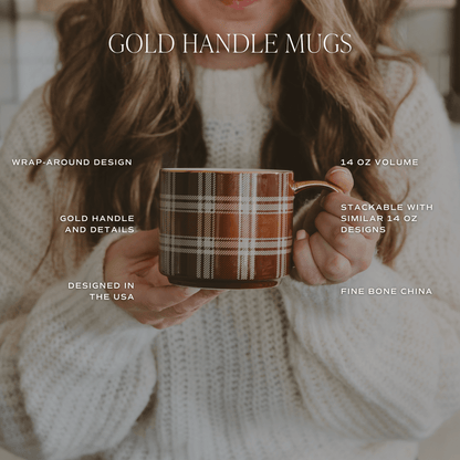 Navy Plaid 14 oz Gold Handle Coffee Mug