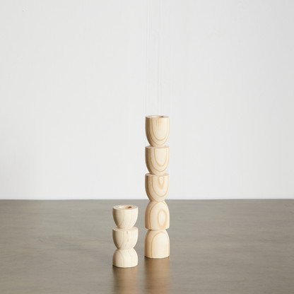 Totem Pine Wood Taper Candlestick Holders - Multiple Colors and Sizes
