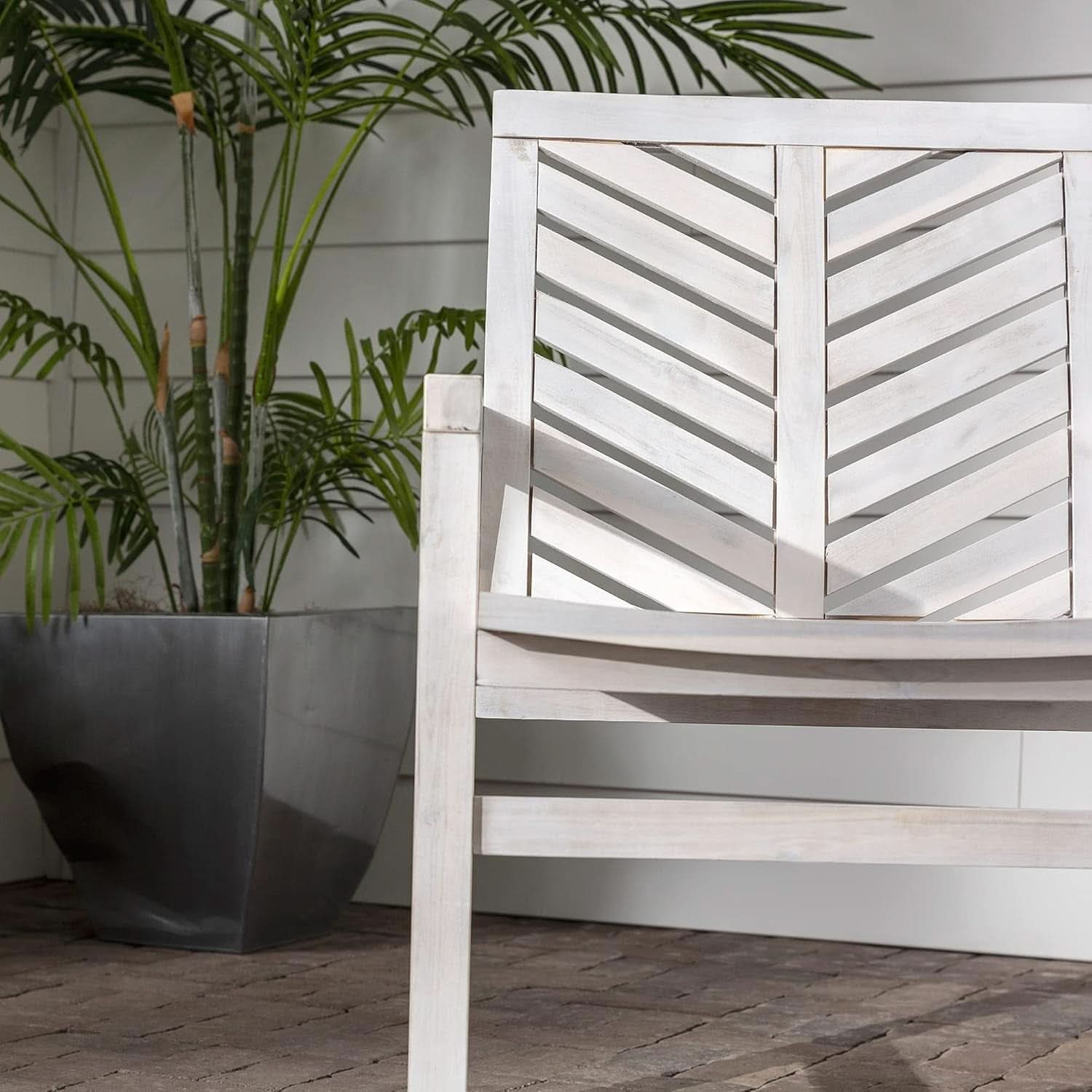 Set of 2 White Wash Acacia Wood Outdoor Chairs