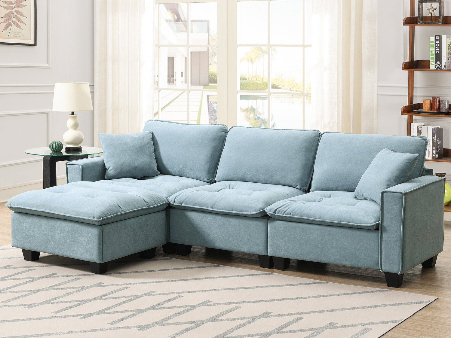 Modern Reversible Sofa Sectional in Sky Blue
