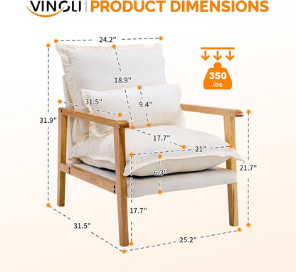 Cloud Accent Armchairs - 2 pc Set, Beige Chenille With Lumbar Pillow