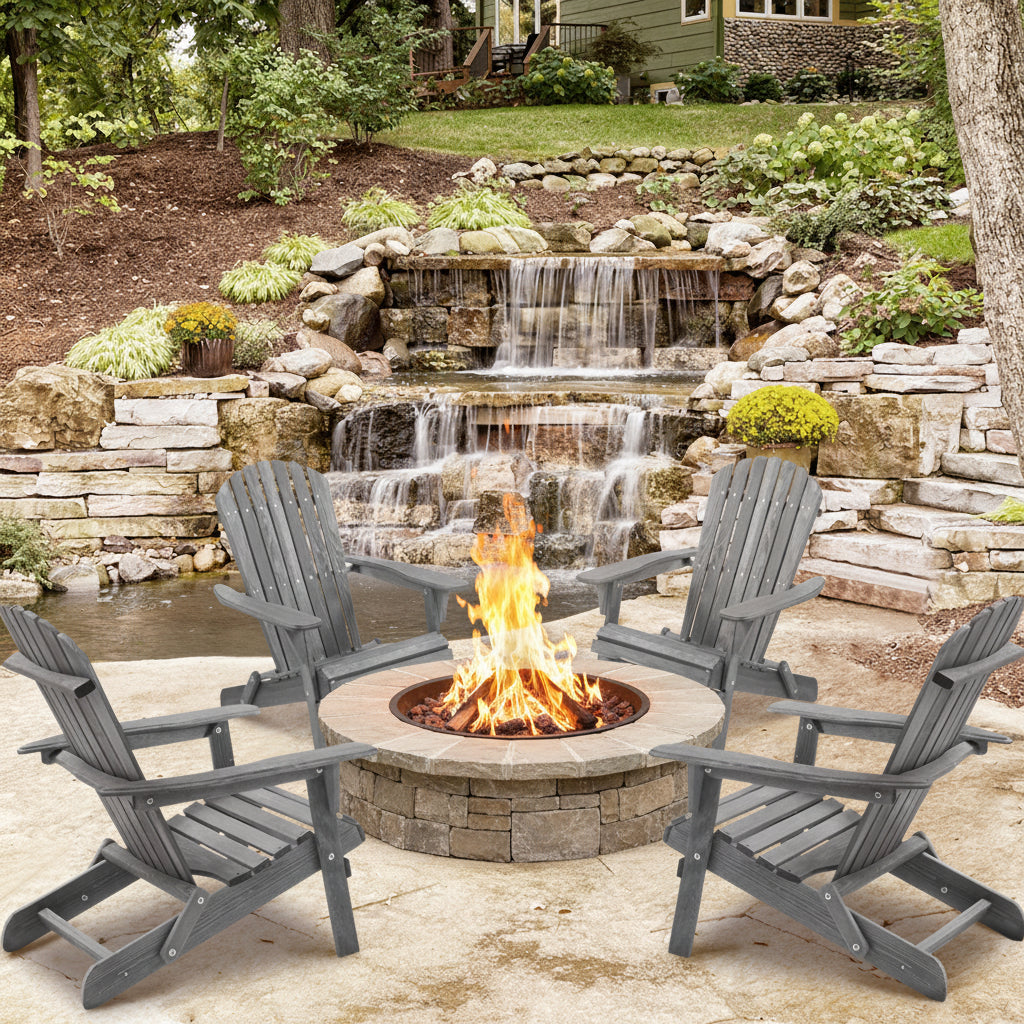 Classic Gray Cedar Wood Adirondack Chairs - Set of 2