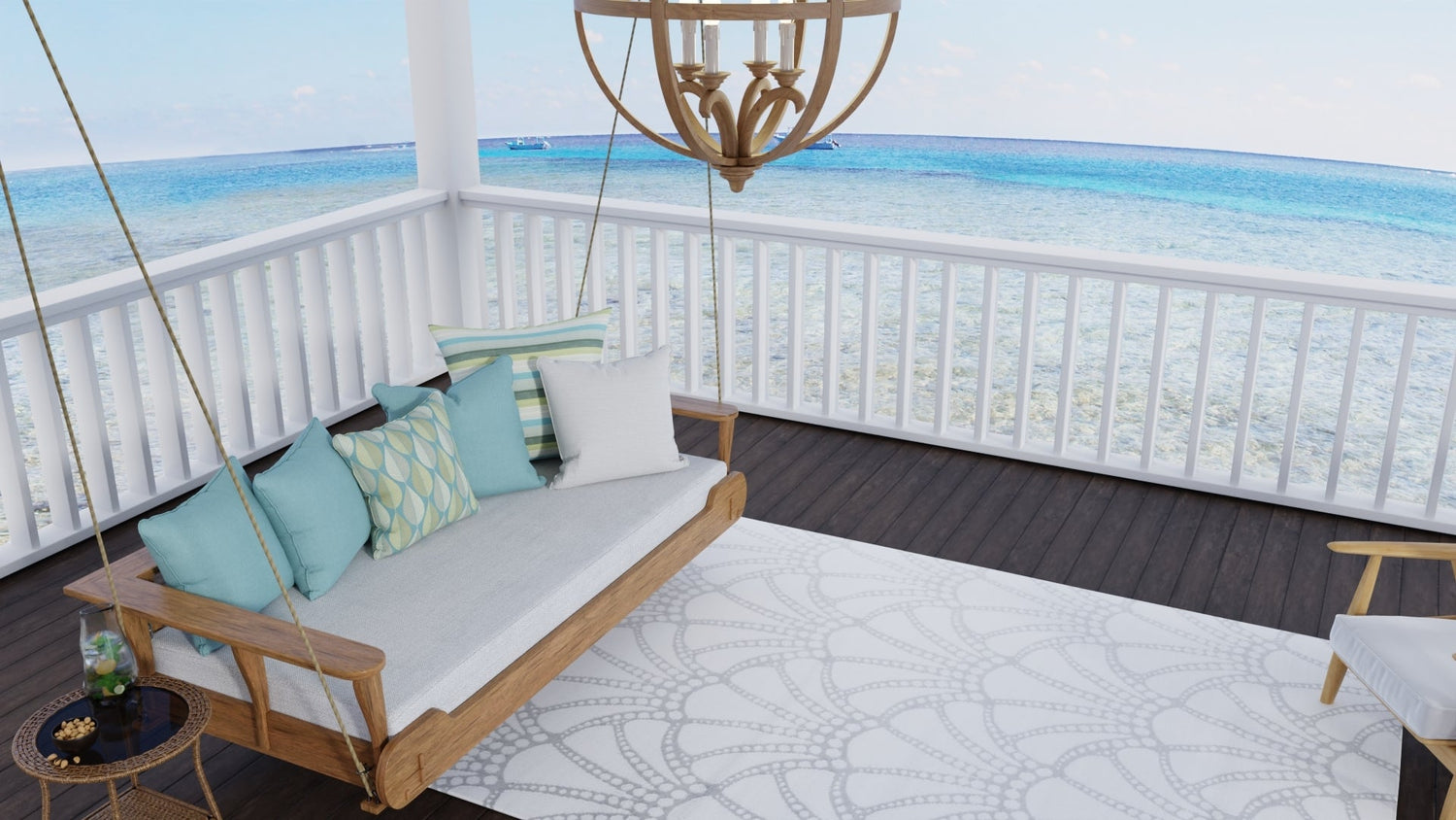 Scallop Gray/White Reversible Outdoor Mat