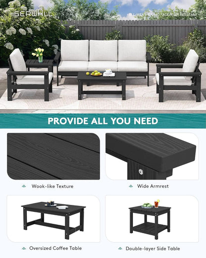 HDPE 7 Piece Outdoor Patio Furniture Set - Black/White