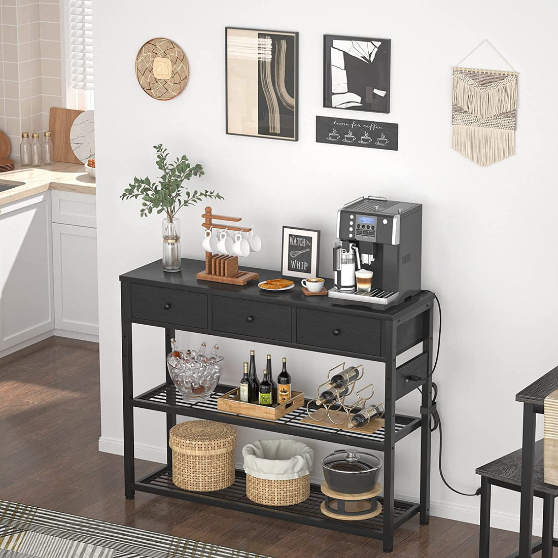 Black Console Table With USB Ports And Outlets