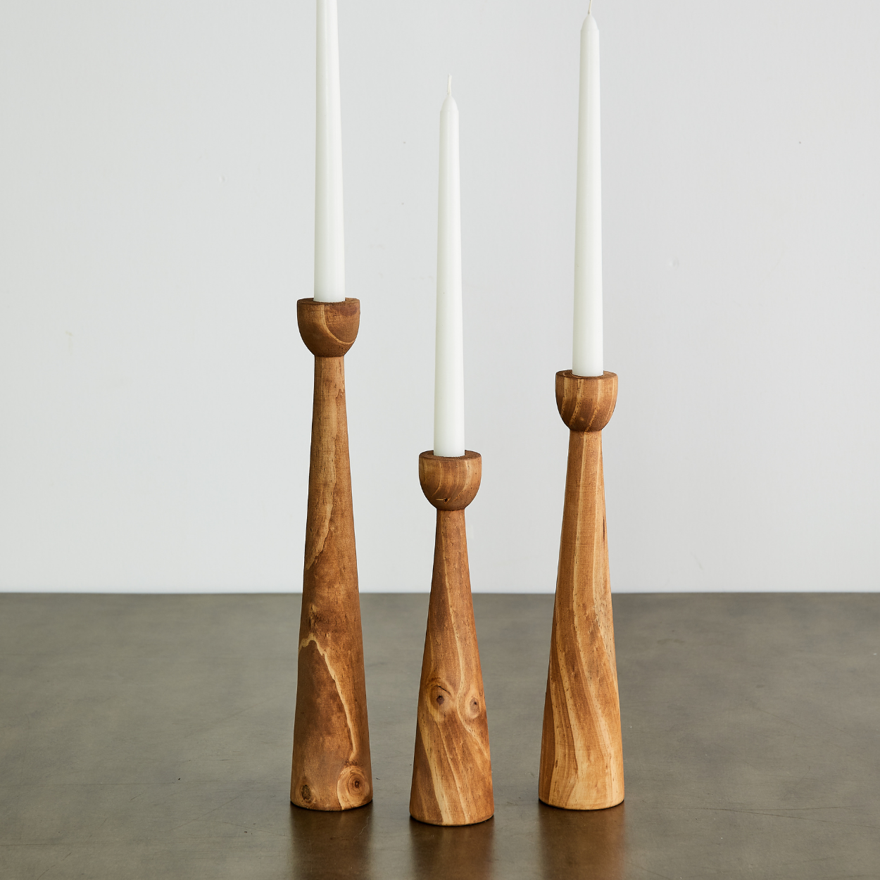 Tapered Candlestick Holders - Cognac, Espresso, Natural