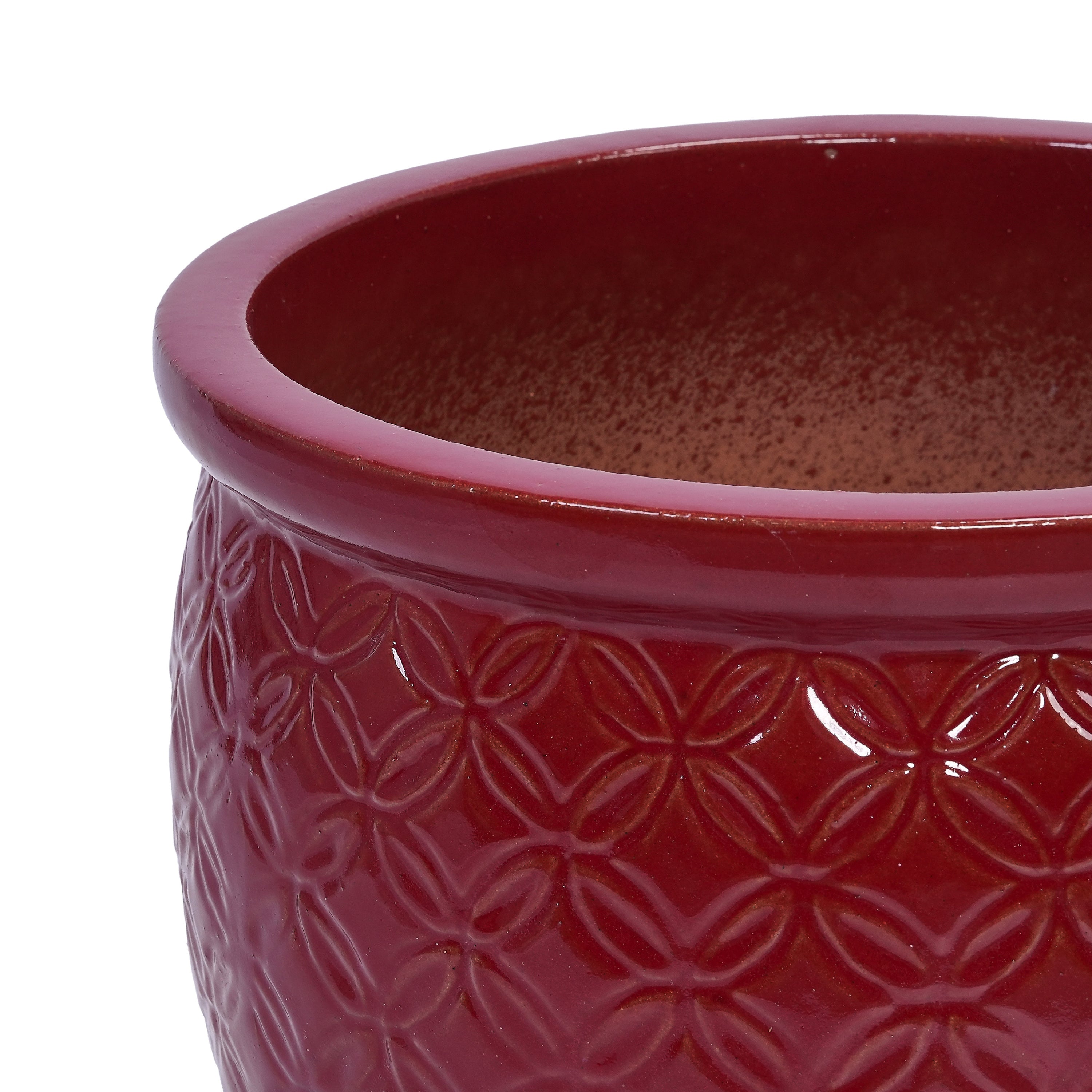 Set of 3 Ceramic Flowerpots - Red