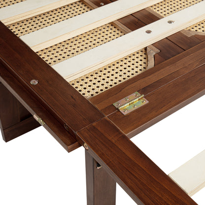 Queen Size Murphy Bed, Pine Wood with Power Station and Rattan Decoration Panel - Walnut