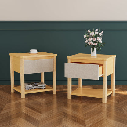 Modern Queen Bed Frame Set with 2 Nightstands - Beige Wood