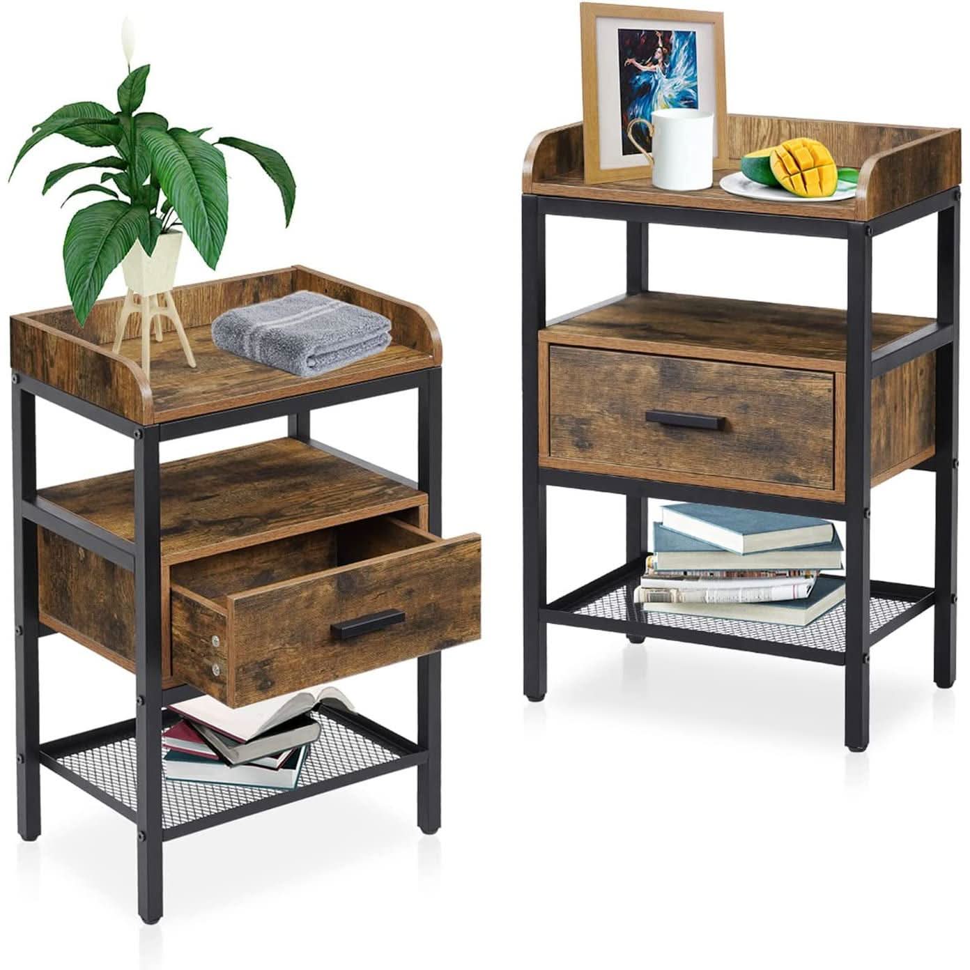 Set of 2 Industrial Style Nightstands