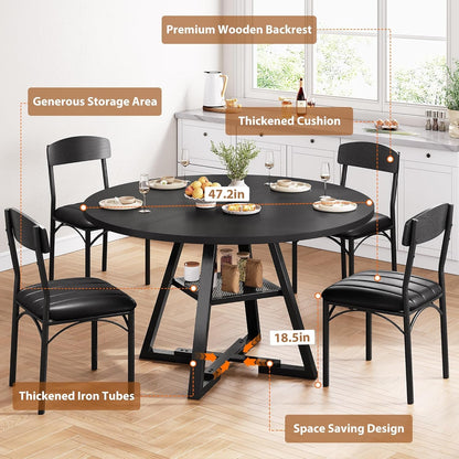 Round Dining Set - 5 pc, Black