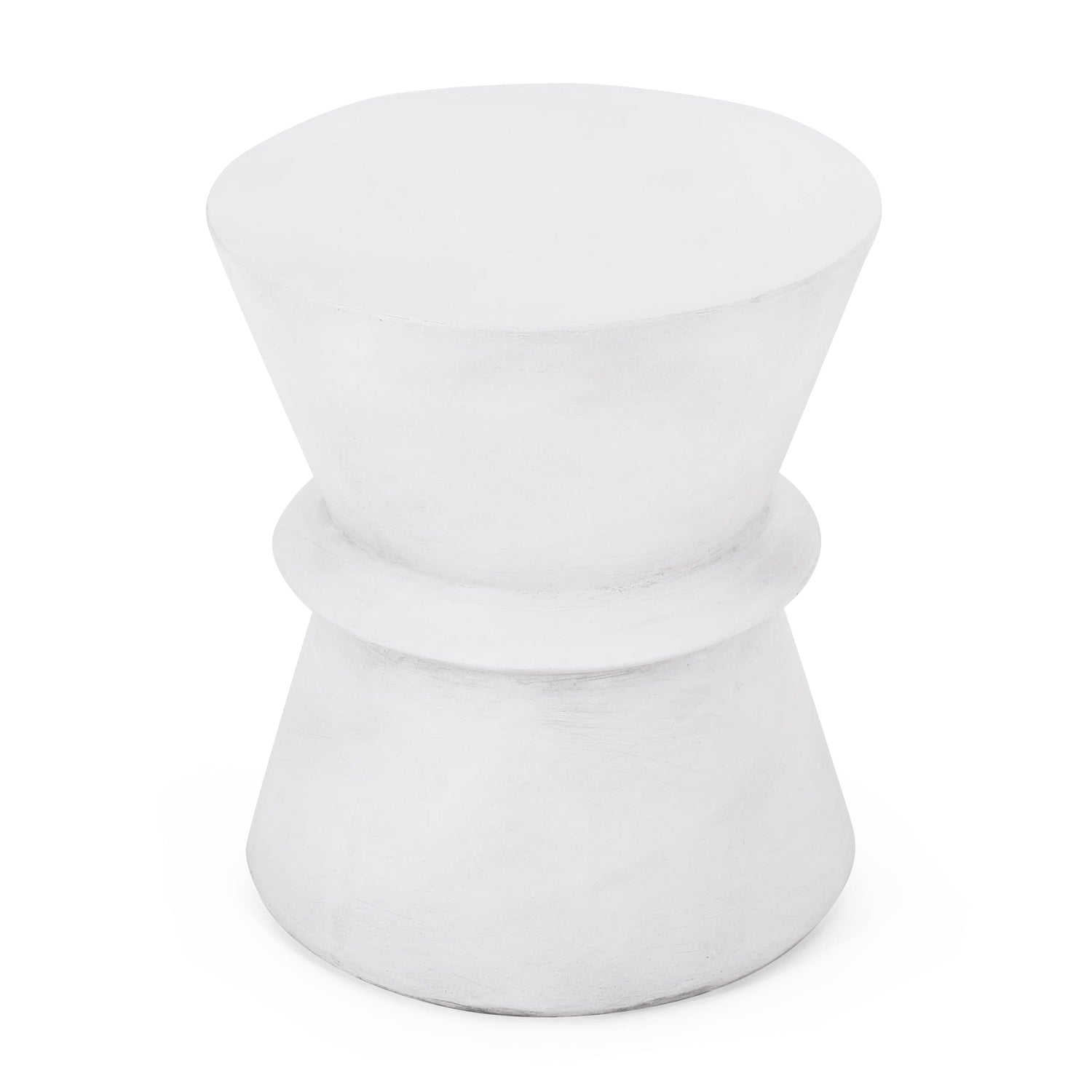 Outdoor Lightweight Concrete Hourglass End Table in Antique White Finish
