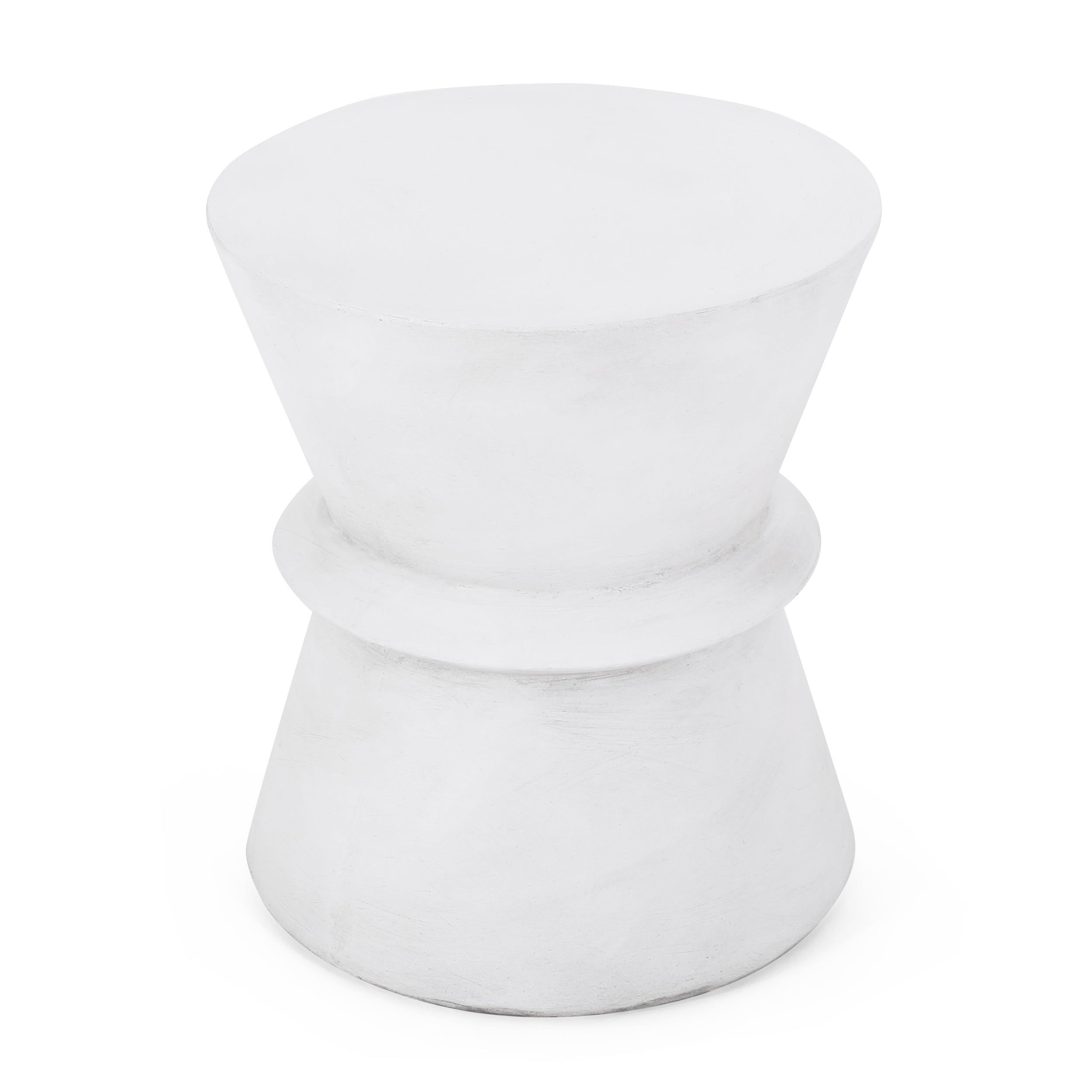 Outdoor Lightweight Concrete Hourglass End Table in Antique White Finish