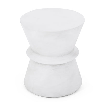 Outdoor Lightweight Concrete Hourglass End Table in Antique White Finish