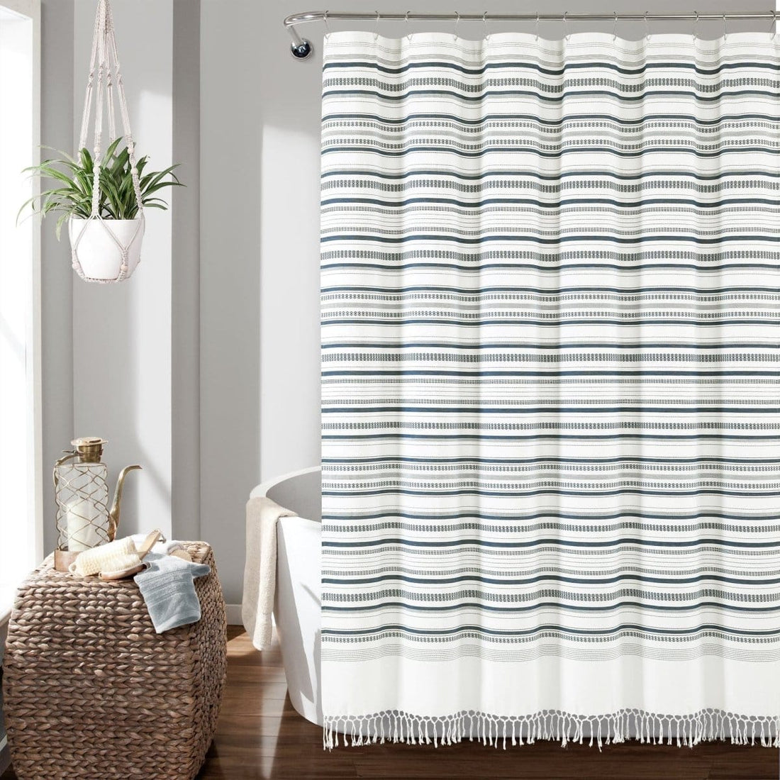 Urban Woven Yarn-Dyed Recycled Cotton Blend Shower Curtain