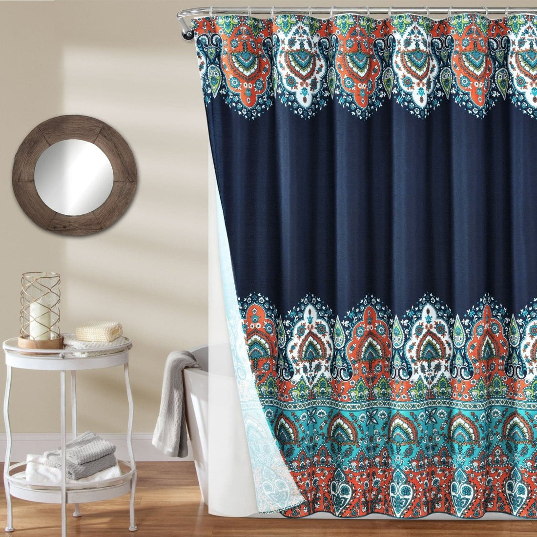 Bohemian Meadow Shower Curtain w/ Liner &amp; Hooks - Complete Set