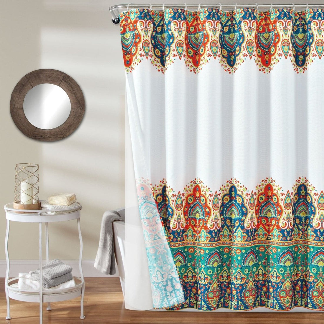 Bohemian Meadow Shower Curtain w/ Liner &amp; Hooks - Complete Set