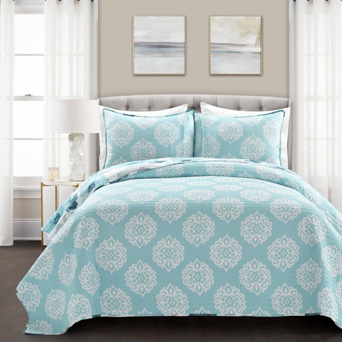 Leah 3 Piece Reversible Quilt Sets - 5 Colors