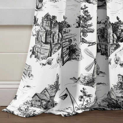 French Country Toile Room Darkening Window Curtain Sets