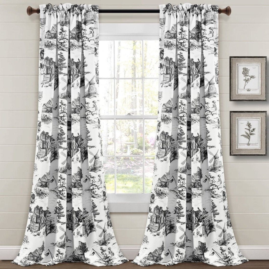 French Country Toile Room Darkening Window Curtain Sets