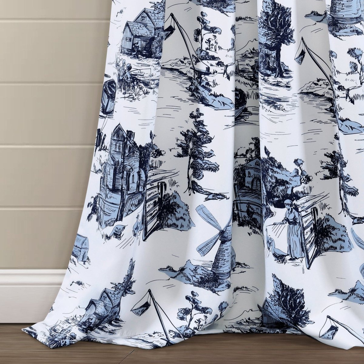 French Country Toile Room Darkening Window Curtain Sets