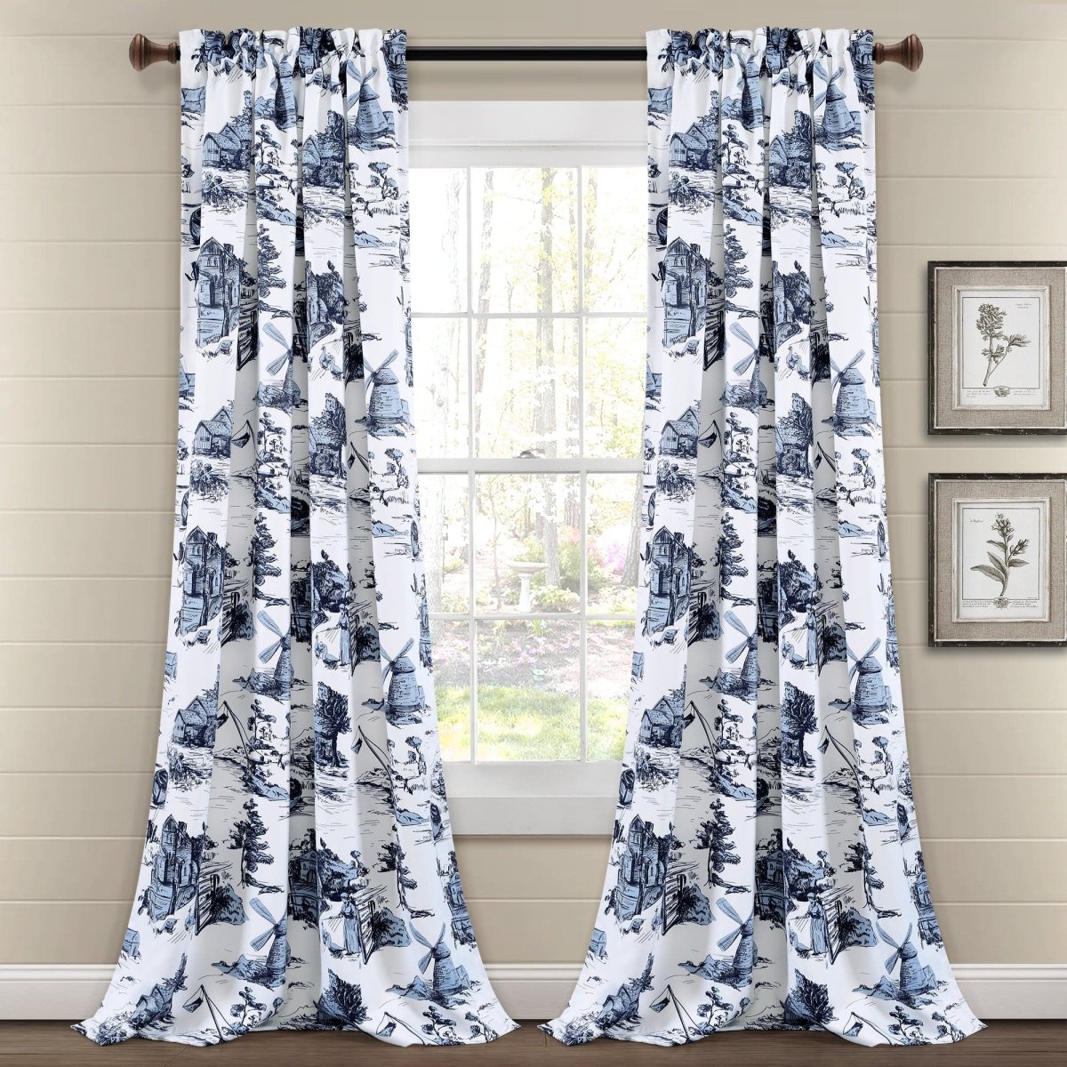 French Country Toile Room Darkening Window Curtain Sets