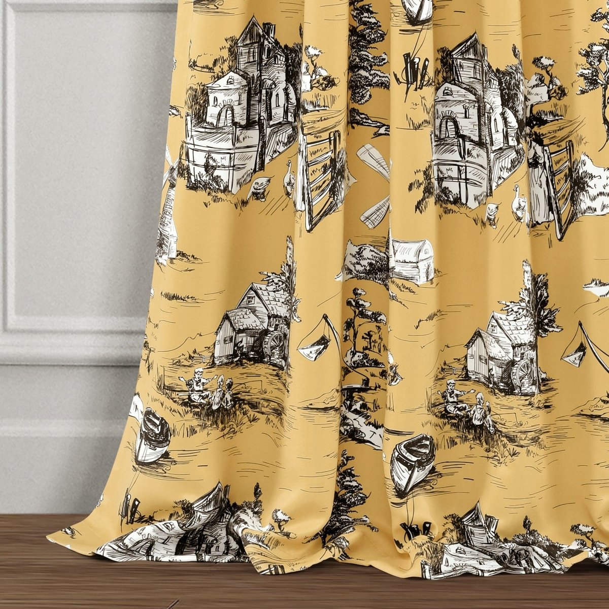 French Country Toile Room Darkening Window Curtain Sets