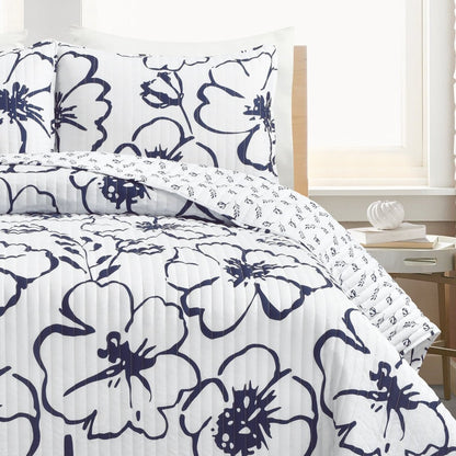 Scandinavian Reversible Floral Quilt 3 Piece Set - 2 Colors